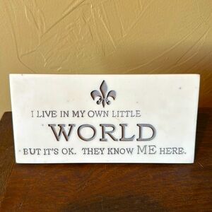 Cute White and Gray Marble Stone Desk, Shelf, or Wall Sign with Fleur de Lis